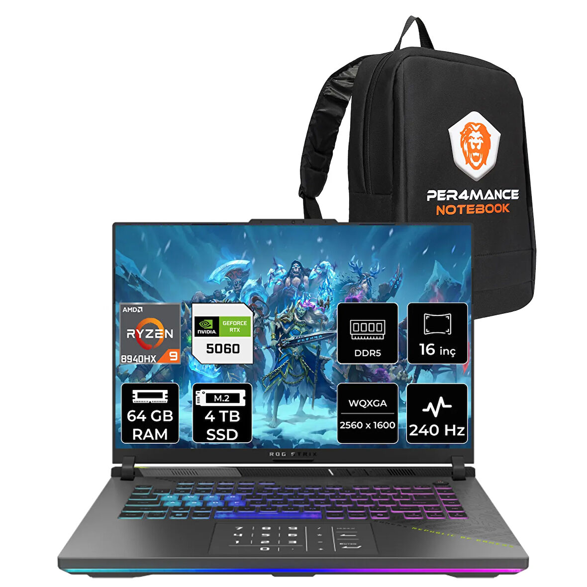 ASUS Rog Strix G16 R9 8940HX 64GB 4TB SSD RTX5060/8GB 240Hz 16" WQXGA FDOS Gaming Laptop G614PM