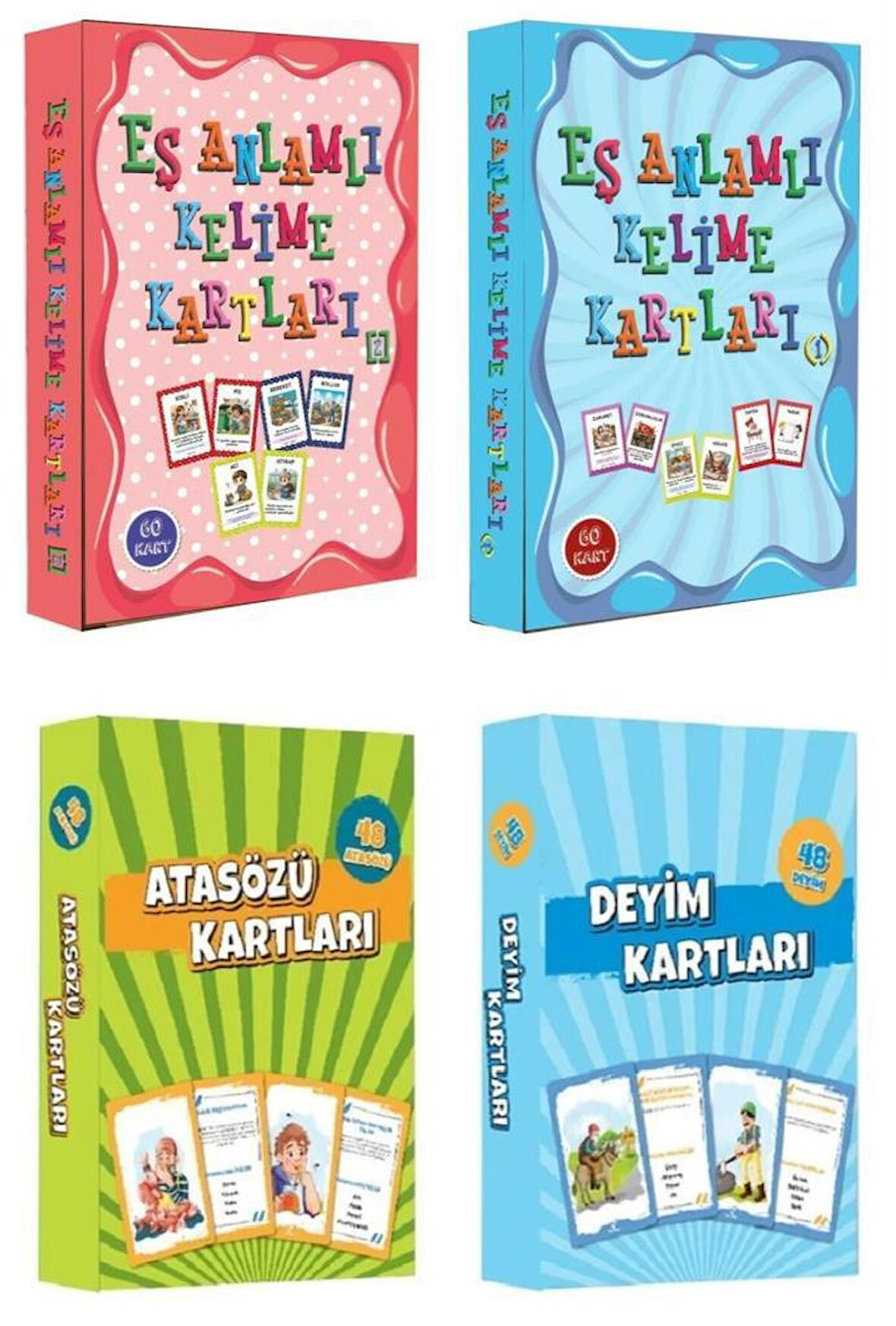 Atasözü ve Deyim Kartları + Eş Anlamlı Kelime Kartları (4 Kutu)