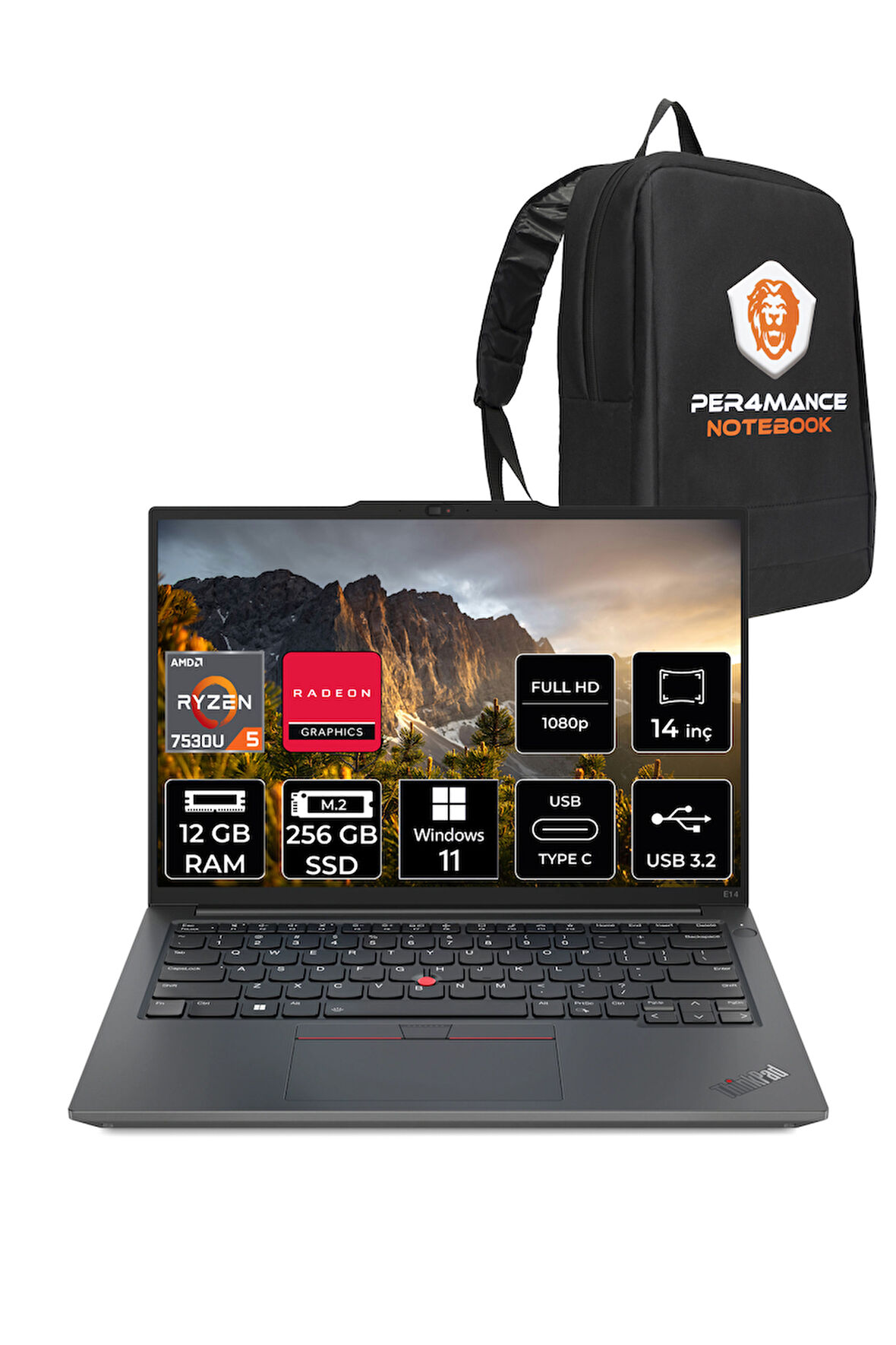 Lenovo ThinkPad E14 G5 R5 7530U 12GB 256GB SSD 14'' WUXGA W11H Dizüstü Bilgisayar & PER4 ÇANTA