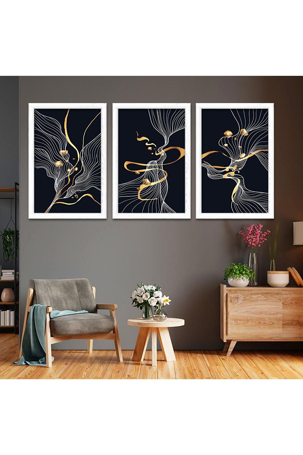 Beyaz Çiçek 100 X 50 Cm Saatli Kanvas Tablo