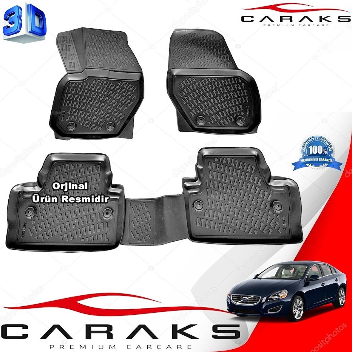 VOLVO S60 3D Paspas Havuzlu 2011 - 2020 Arası Siyah 4 Prç. CARAKS