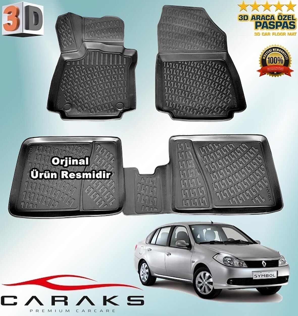 Renault SYMBOL 3D Paspas Havuzlu 2008 - 2013 Arası Siyah 4 Prç. CARAKS 