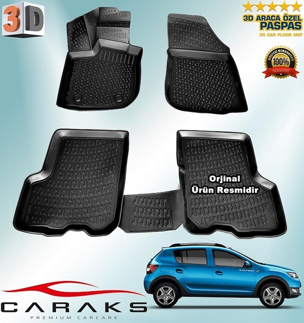Dacia SANDERO STEPWAY 3D Paspas Havuzlu 2013 - 2020 Arası Siyah 4 Prç. CARAKS