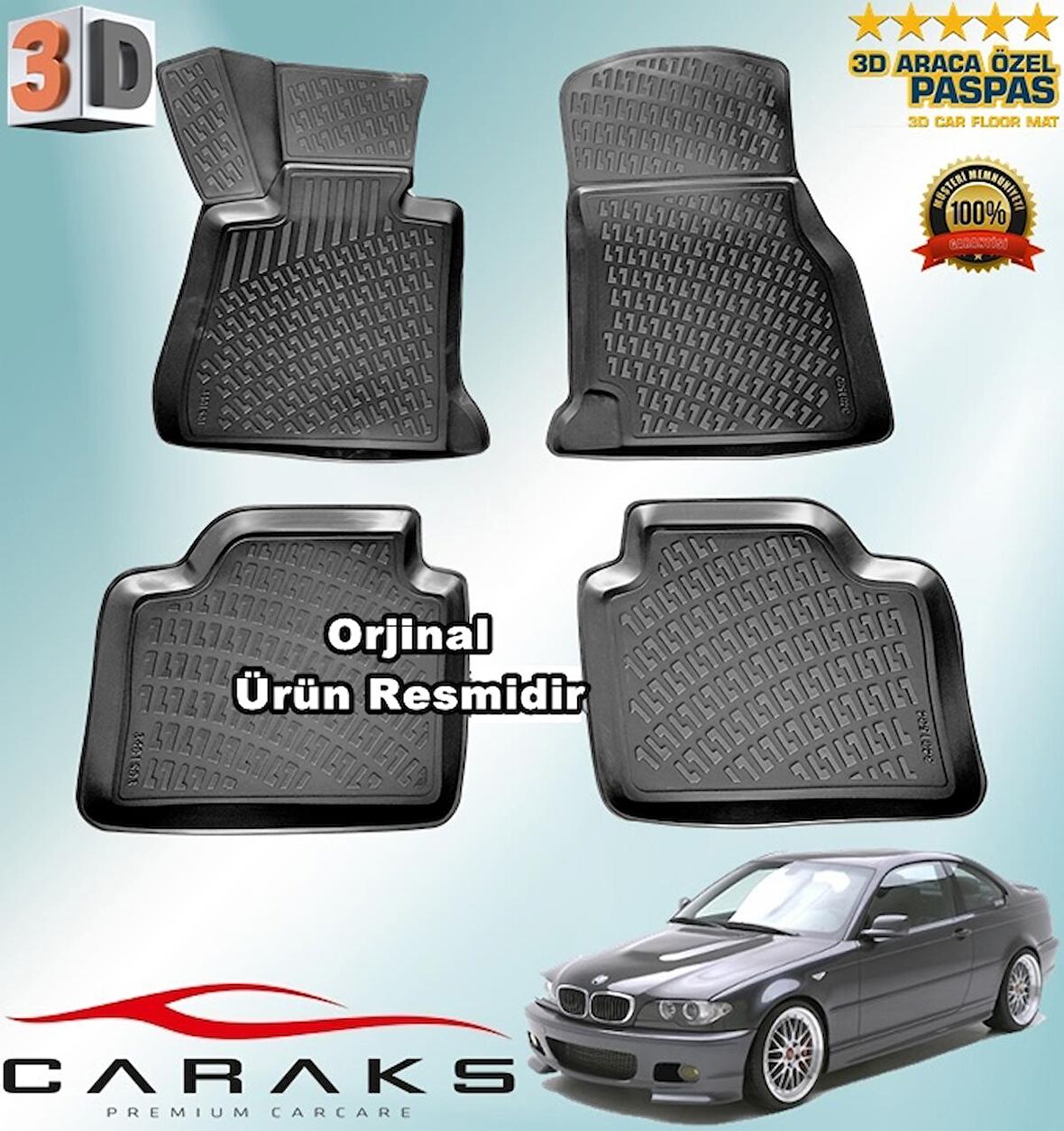 BMW E46 3D Paspas Havuzlu 3 SERİSİ 1998 - 2004 Arası Siyah 4 Prç. CARAKS 