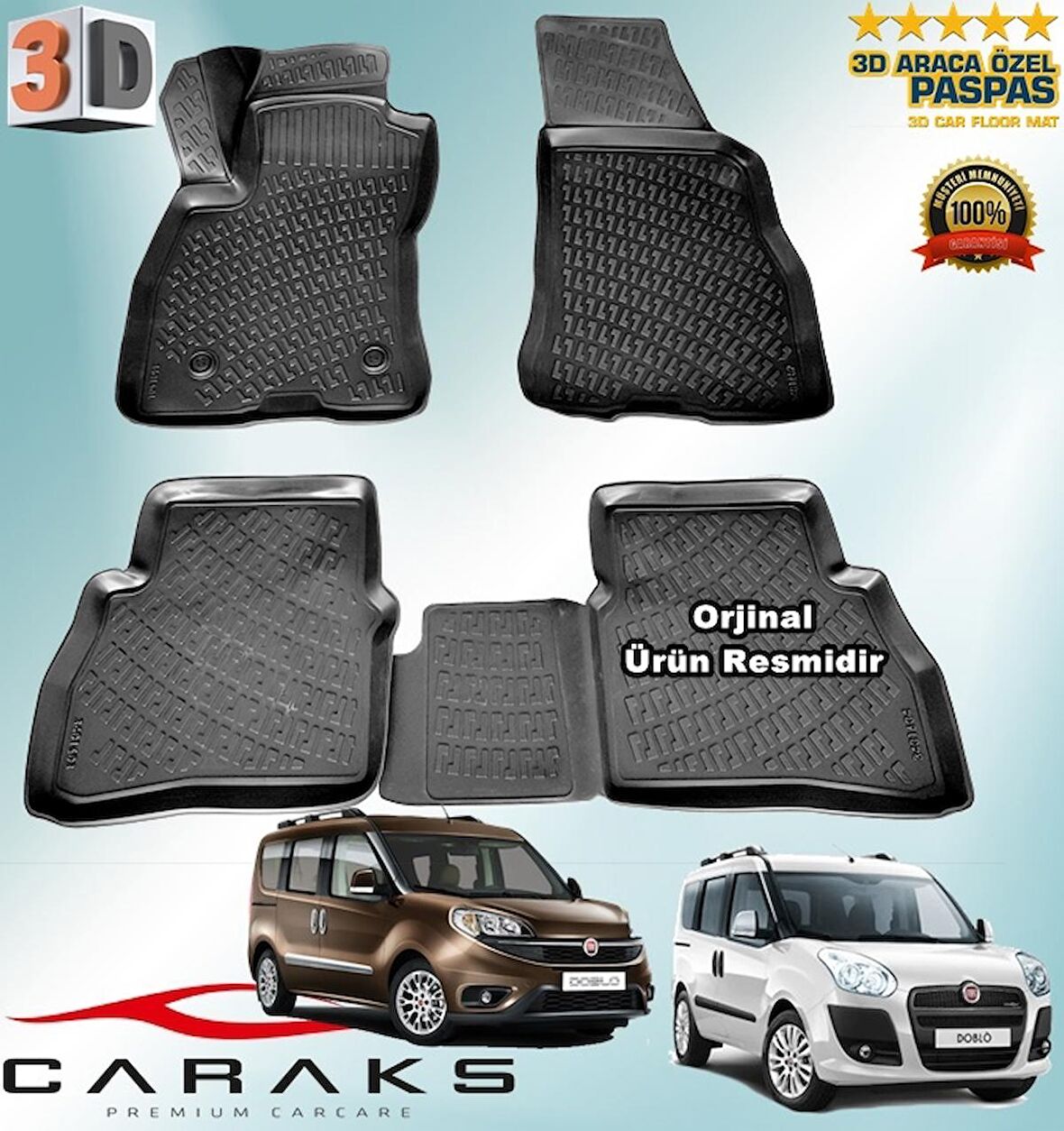 FİAT DOBLO 2 3D Paspas Havuzlu 2010 - 2020 Arası Siyah 4 Prç. CARAKS 