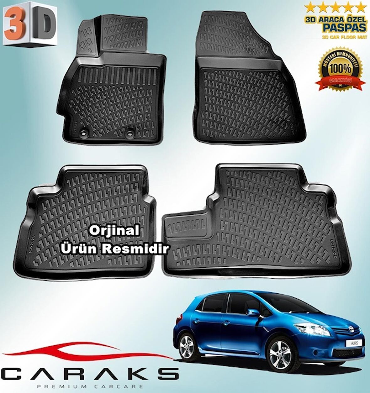 TOYOTA AURİS 3D Paspas Havuzlu HB 2007 - 2012 Arası Siyah 4 Prç. CARAKS 