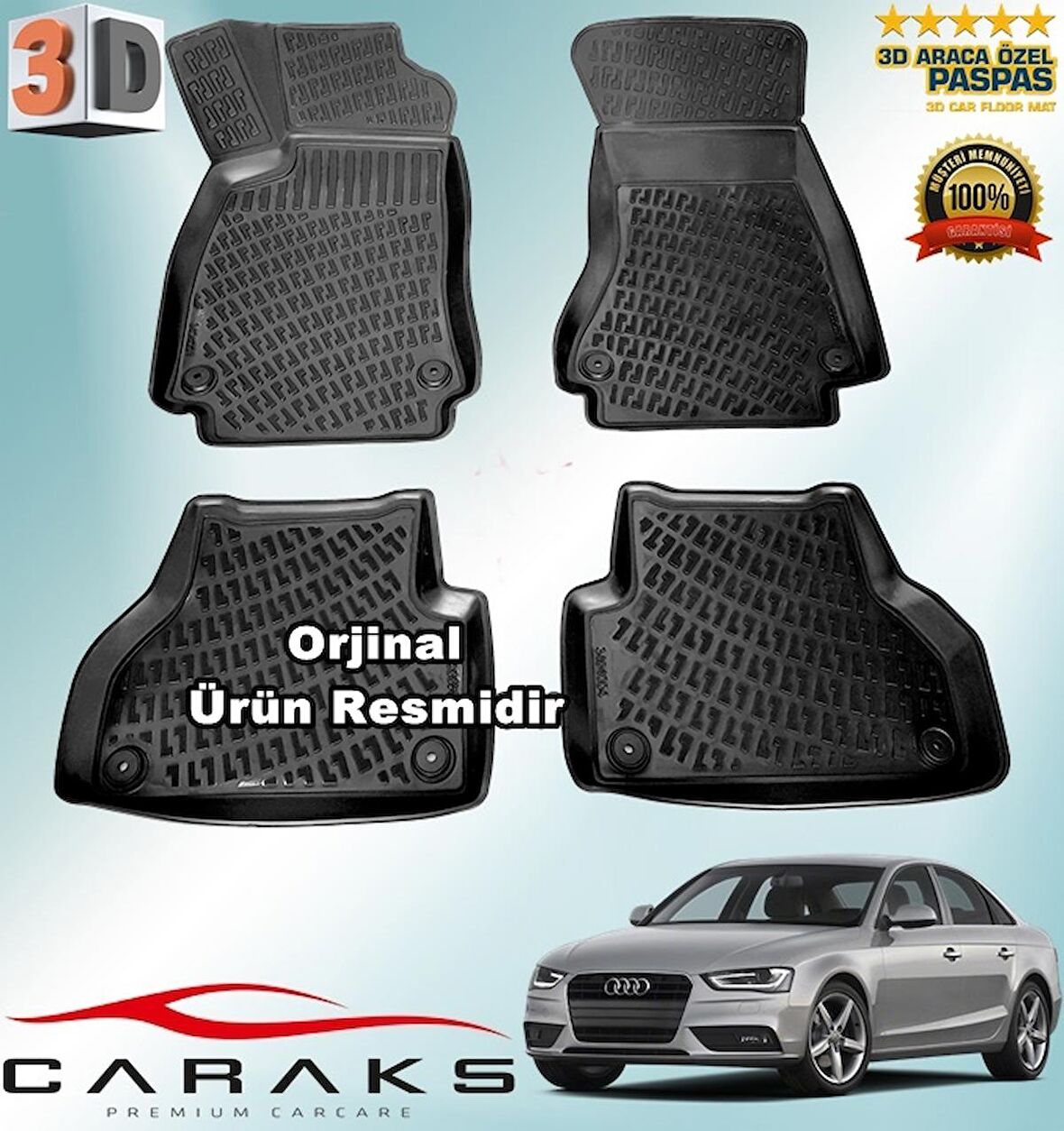 AUDİ A4 3D Paspas Havuzlu Sedan B8 2008 - 2015 Arası Siyah 4 Prç. CARAKS 