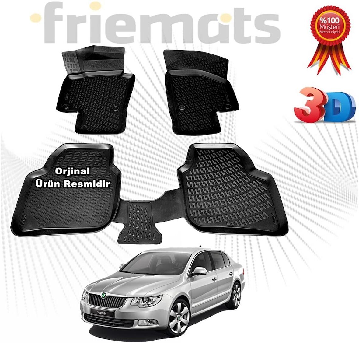  Skoda SÜPER B 3D Paspas Havuzlu 2008-2015 Arası 4 Parça SET Siyah FRİEMATS