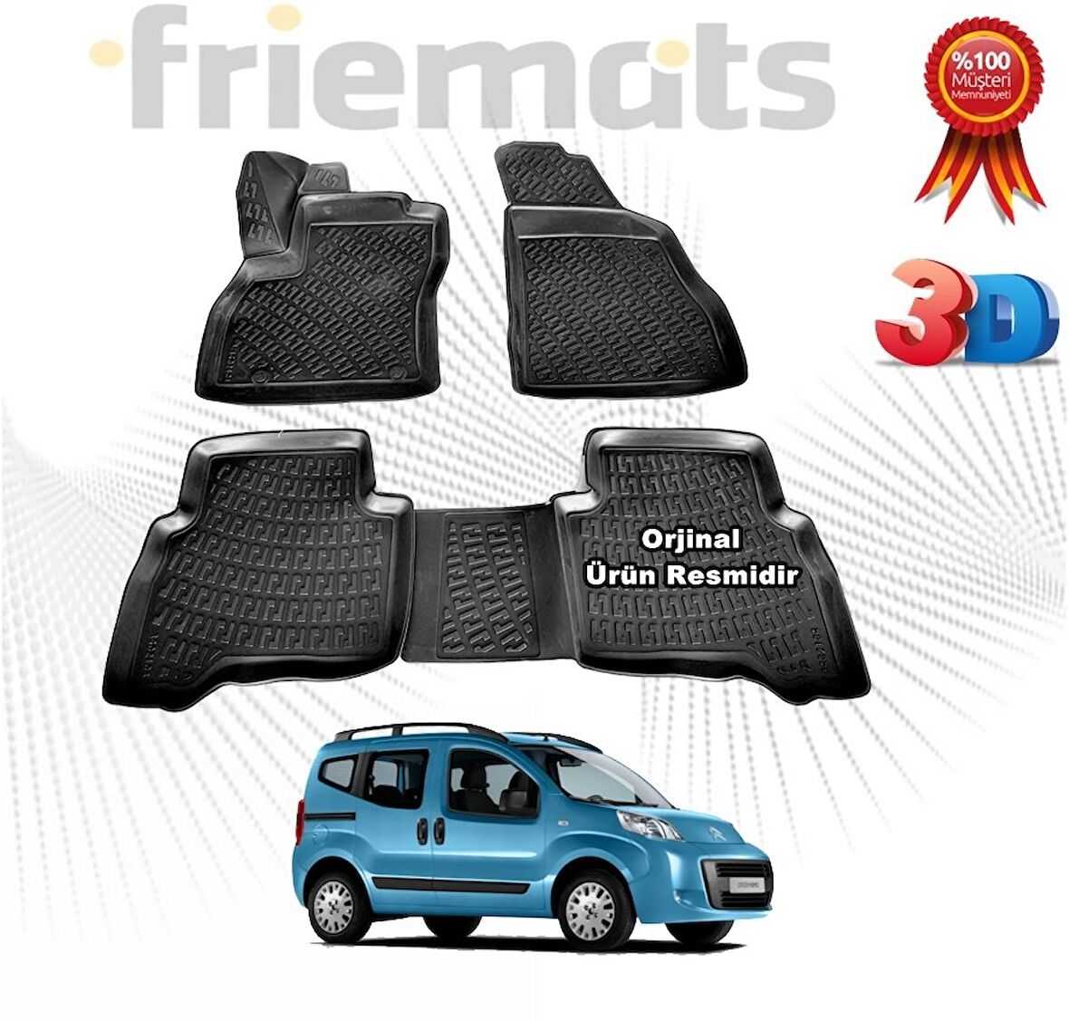 Citroen NEMO 3D Havuzlu Paspas 2008-2020 Arası Siyah 4 Parça SET - Friemats 