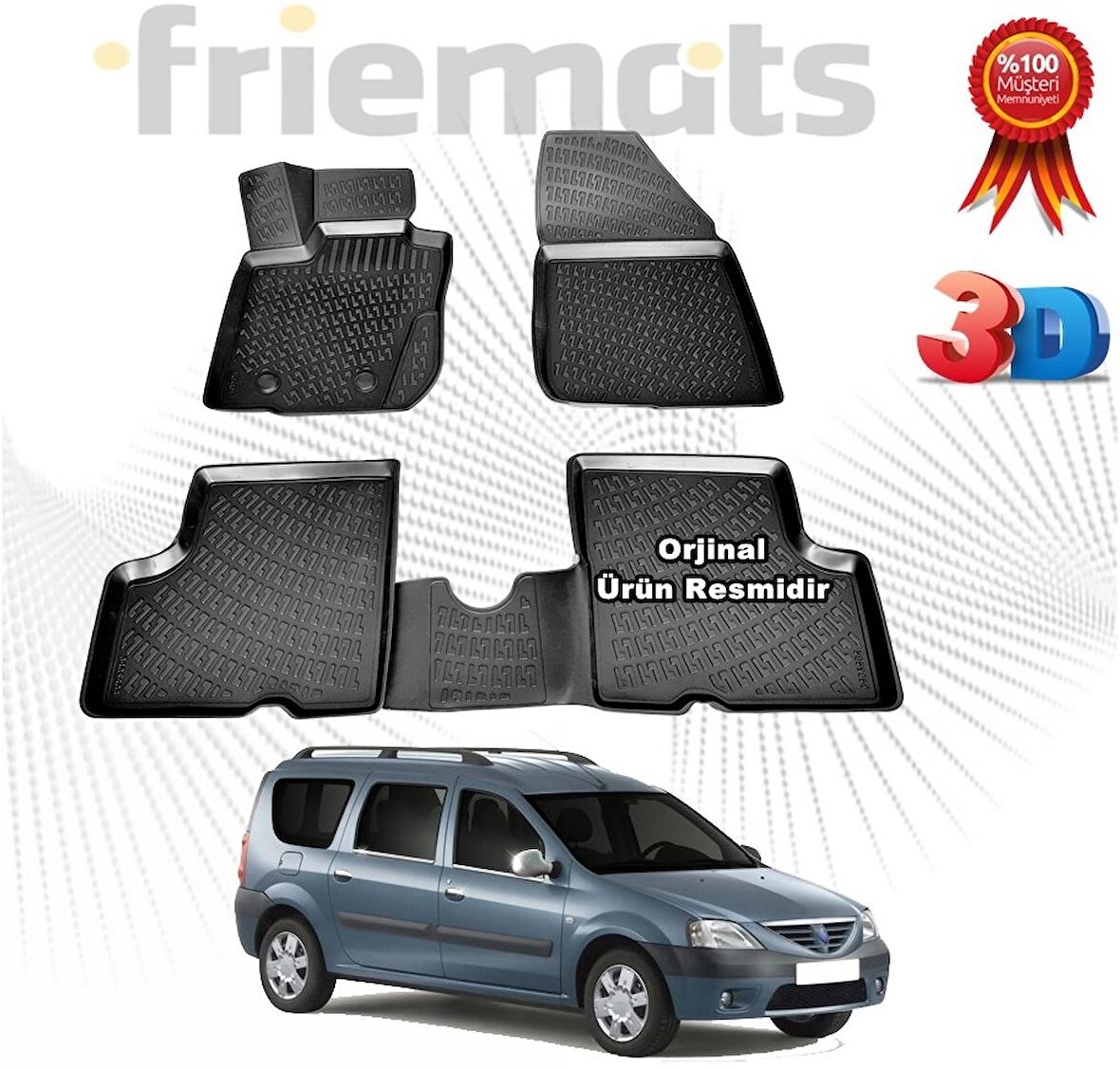 Dacia LOGAN MCV 3D Havuzlu Paspas 2005-2012 Arası Siyah 4 Parça SET - Friemats 
