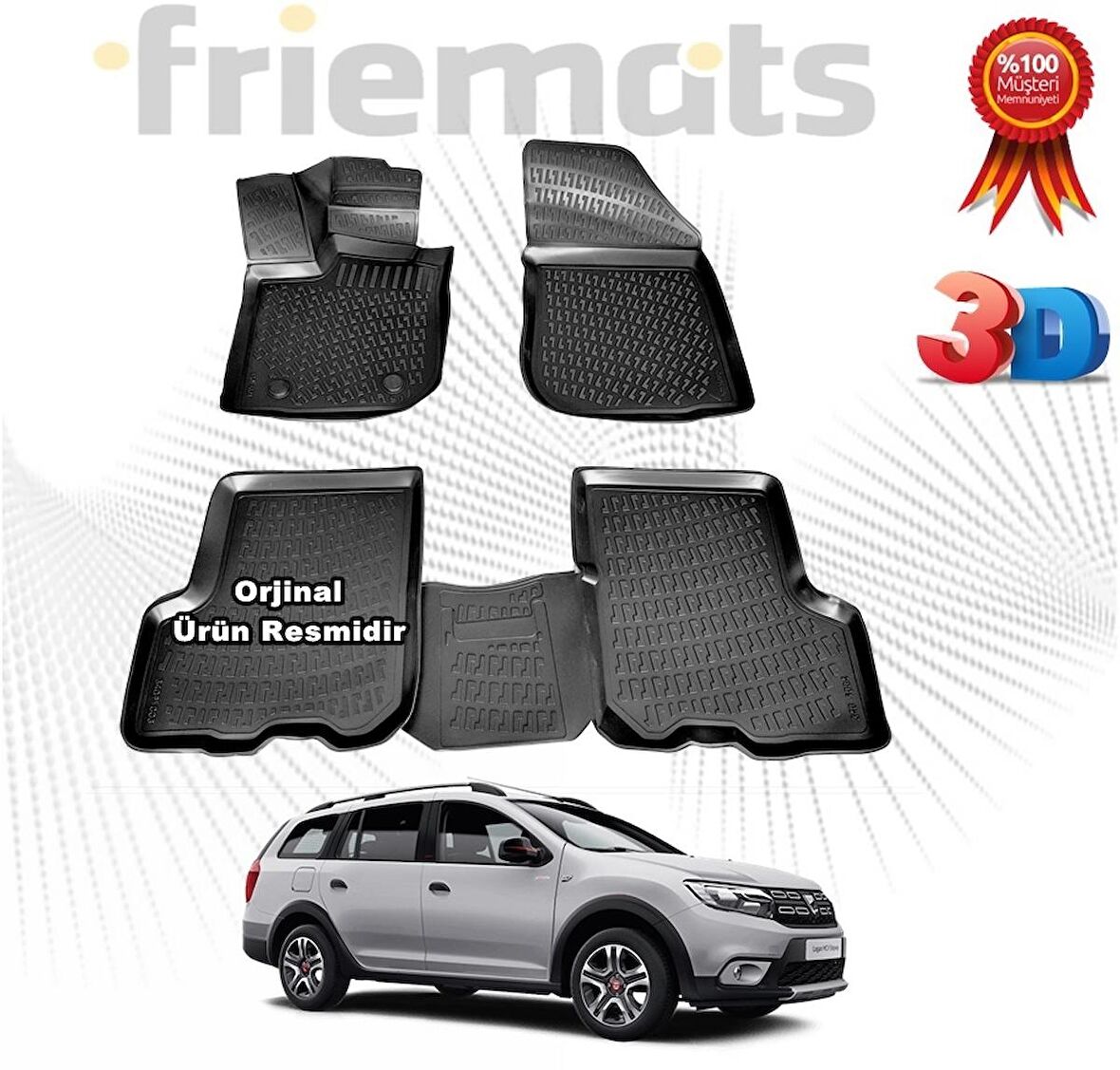 Dacia LOGAN MCV 3D Havuzlu Paspas 2013-2020 Arası Siyah 4 Parça SET - Friemats