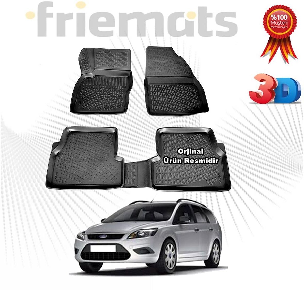 Ford FOCUS 2 STW 3D Havuzlu Paspas 2005-2011 Arası Siyah 4 Parça SET - Friemats