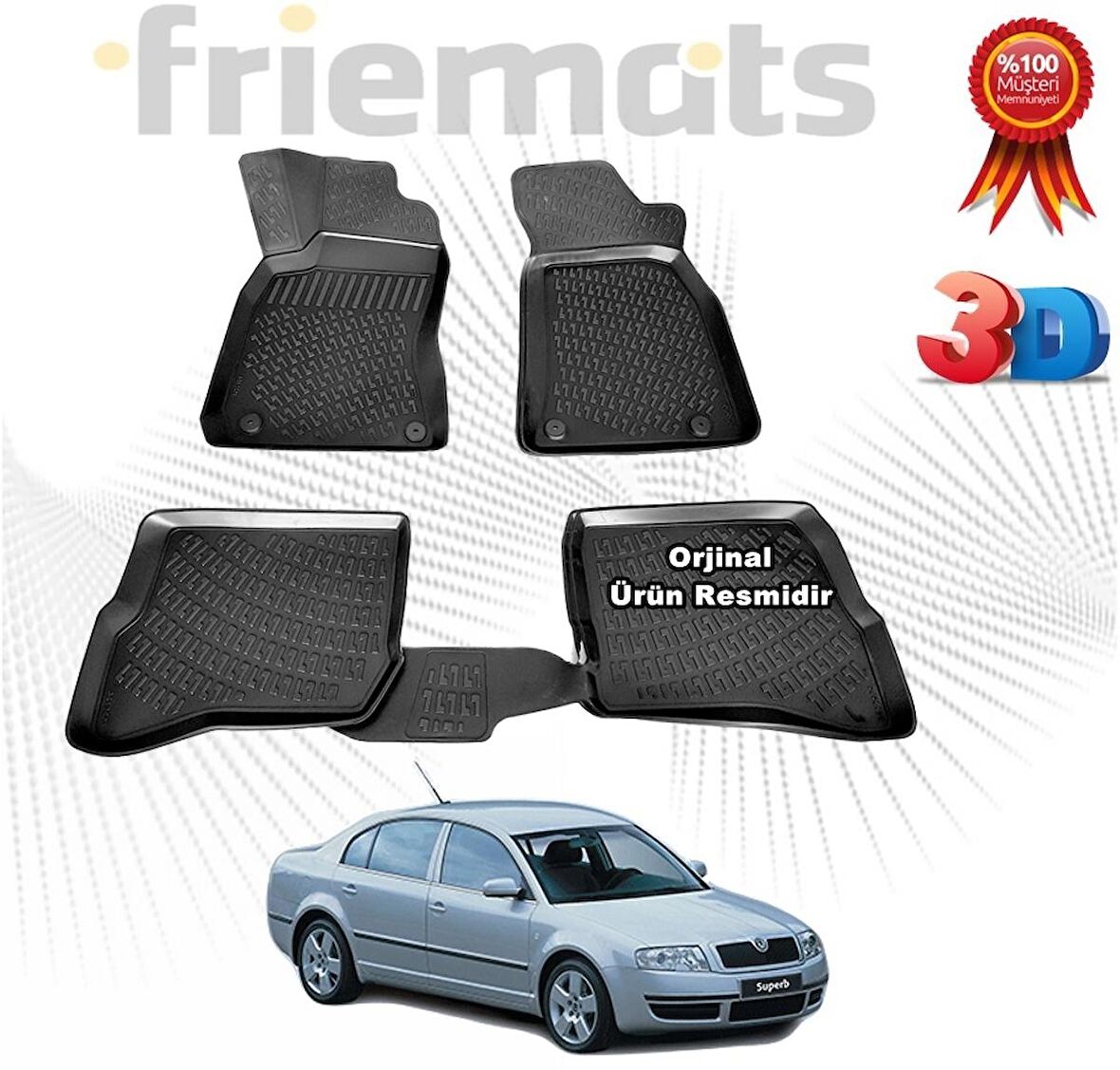 SKODA SÜPER B 3D Paspas Havuzlu 2003 - 2008 Arası Siyah 4 Parça FRİEMATS