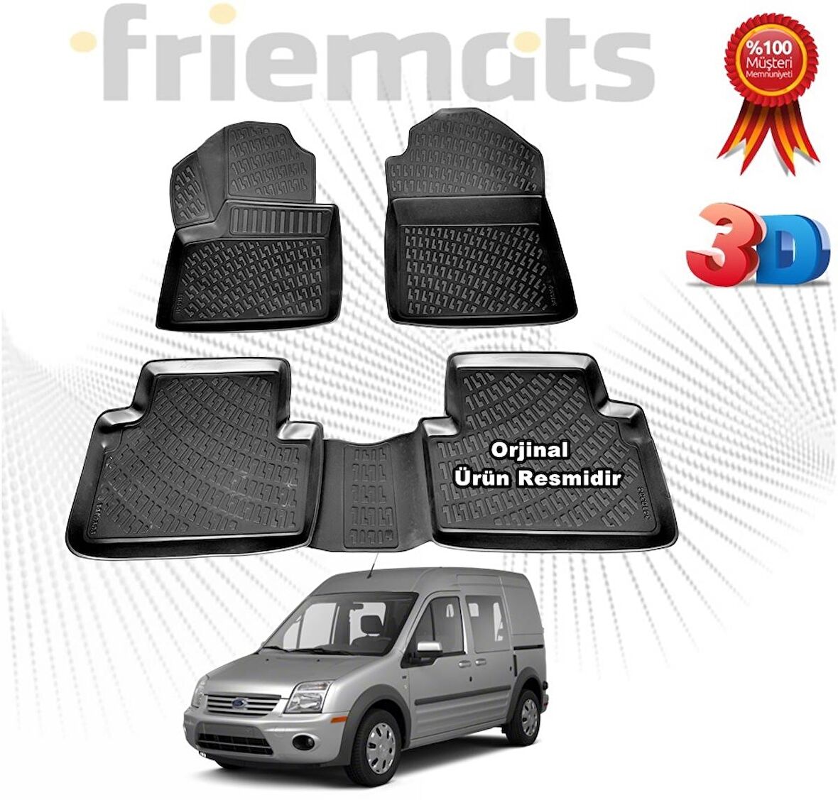 Ford CONNECT 3D Havuzlu Paspas 2003 - 2014 Arası Siyah 4 Parça Friemats 