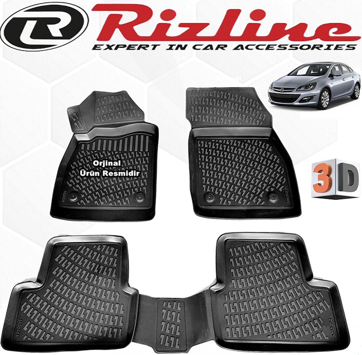 RİZLİNE Opel ASTRA J 3D Paspas Havuzlu Sedan 2012 - 2019 Arası Siyah 4 Parça SET