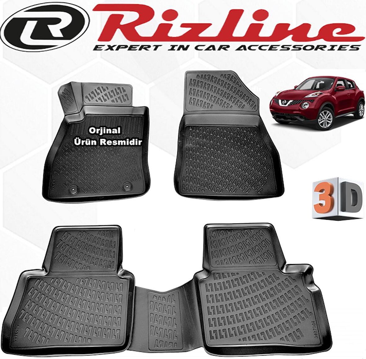 RİZLİNE Nissan JUKE 3D Paspas Havuzlu 2015 - 2020 Arası SON KASA Siyah 4 Parça SET