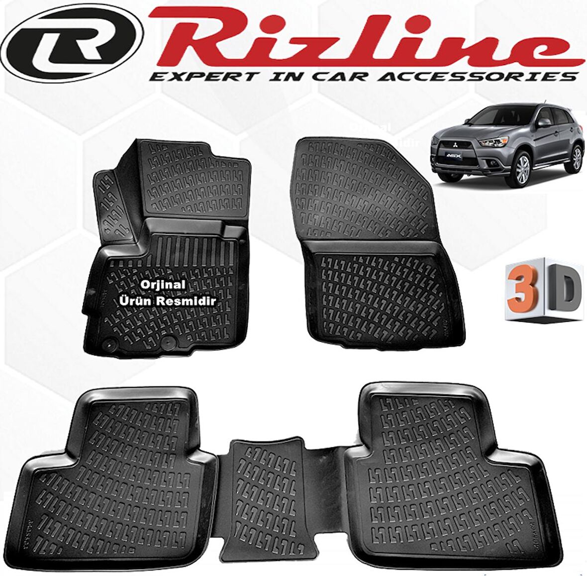 RİZLİNE Mitsubishi ASX 3D Paspas Havuzlu 2010 - 2020 Arası 4 Parça SET