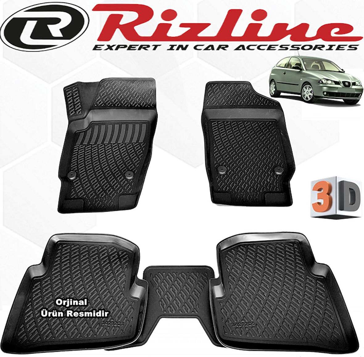 RİZLİNE Seat İBİZA 3D Paspas Havuzlu 2002 - 2007 Arası Siyah 4 Parça SET
