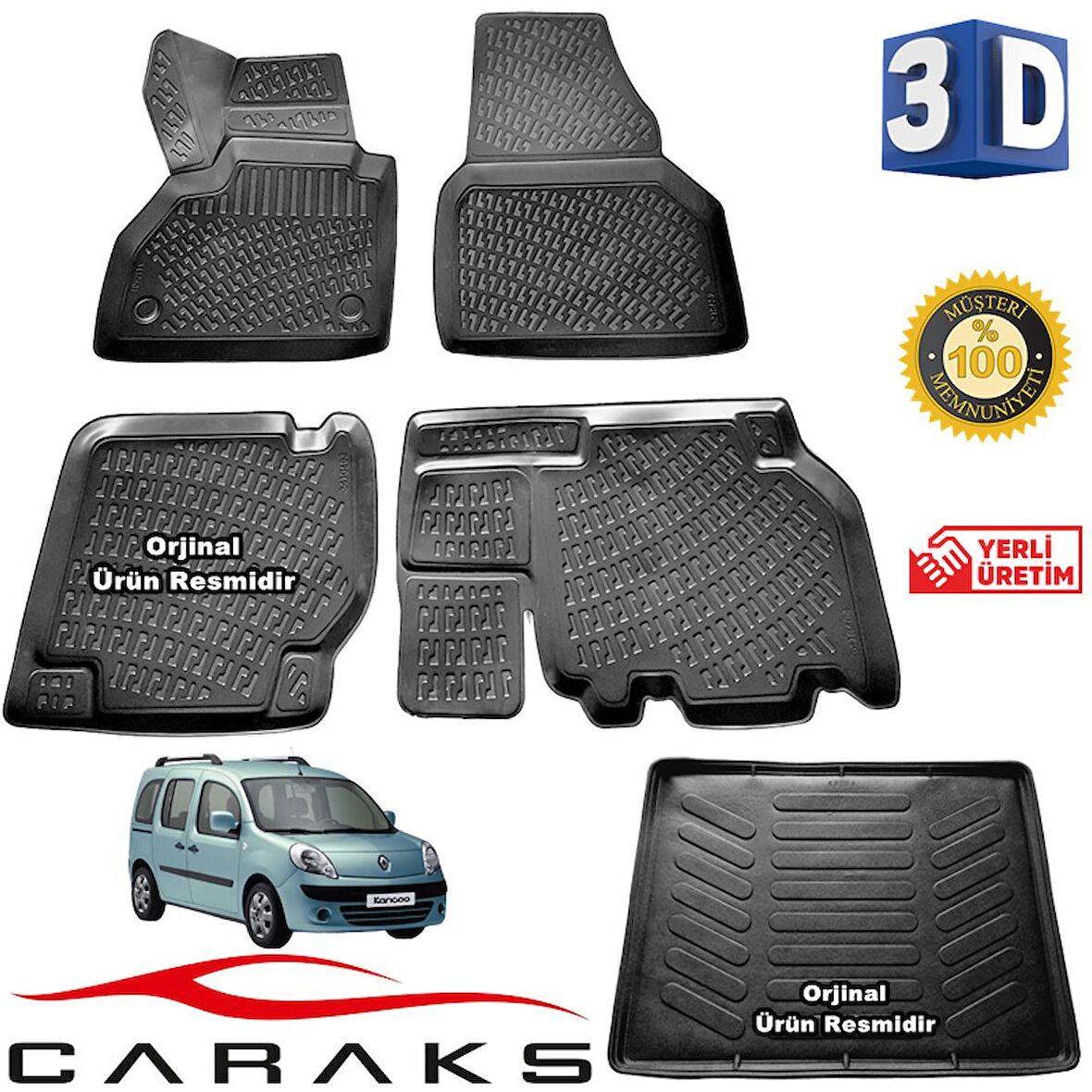 Renault Kangoo 3D Havuzlu Paspas+Bagaj Havuzu 2008-2014 Arası Caraks Marka