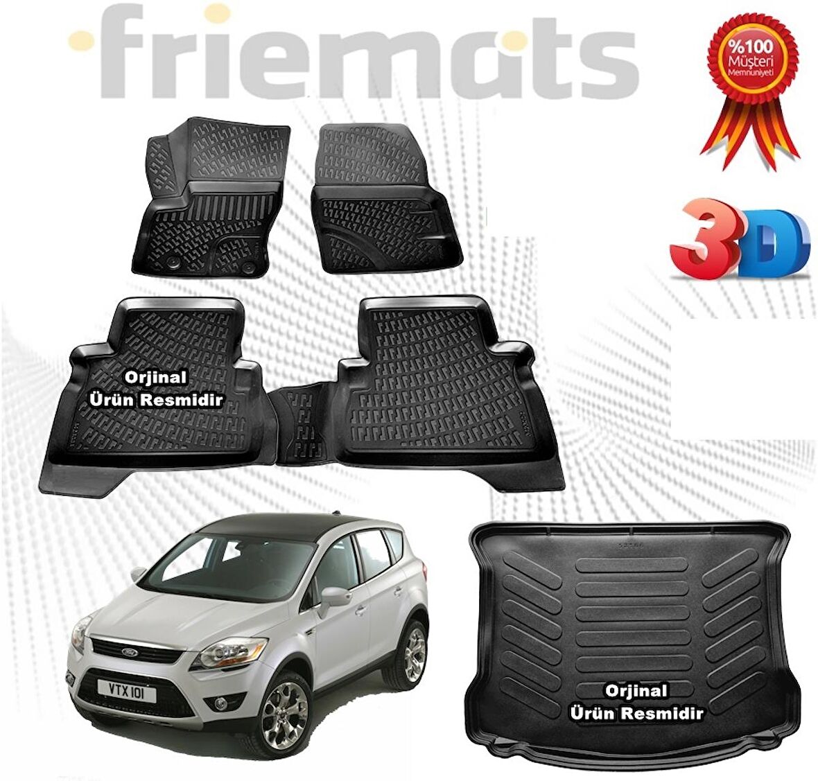 Ford Kuga 3D Havuzlu Paspas + 3D Bagaj Havuzu Friemats 2008-2012 Arası