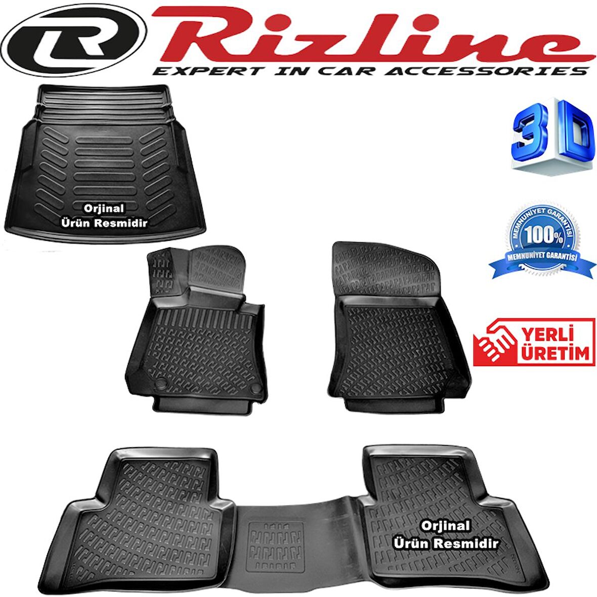 RİZLİNE MERCEDES W212 E SERİSİ 3D Paspas+Rampalı 3D Bagaj Havuz 2010-2015 Arası Siyah SET