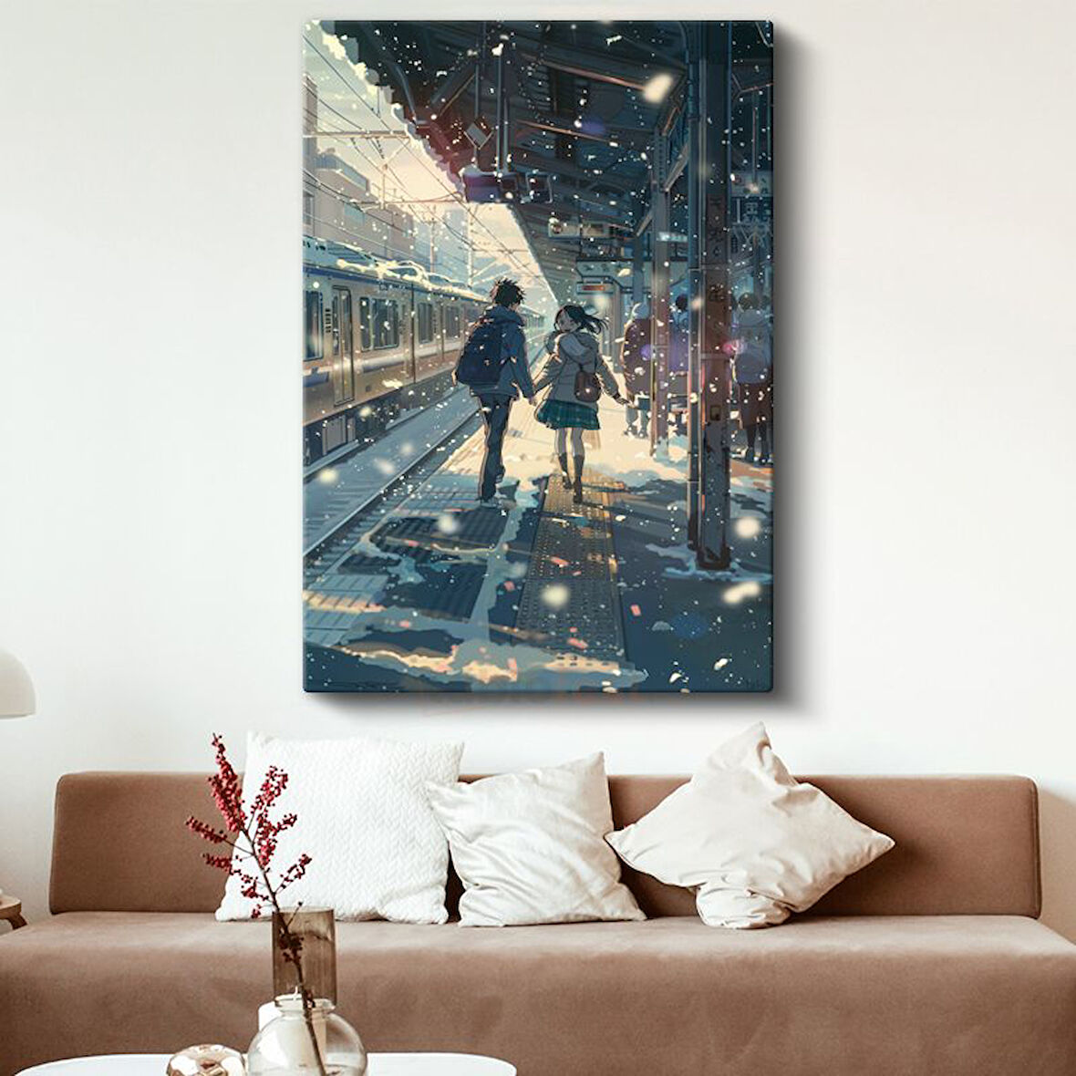 Kar Taneleri İstasyonu - Romantik Buluşma Anime Kanvas Tablo