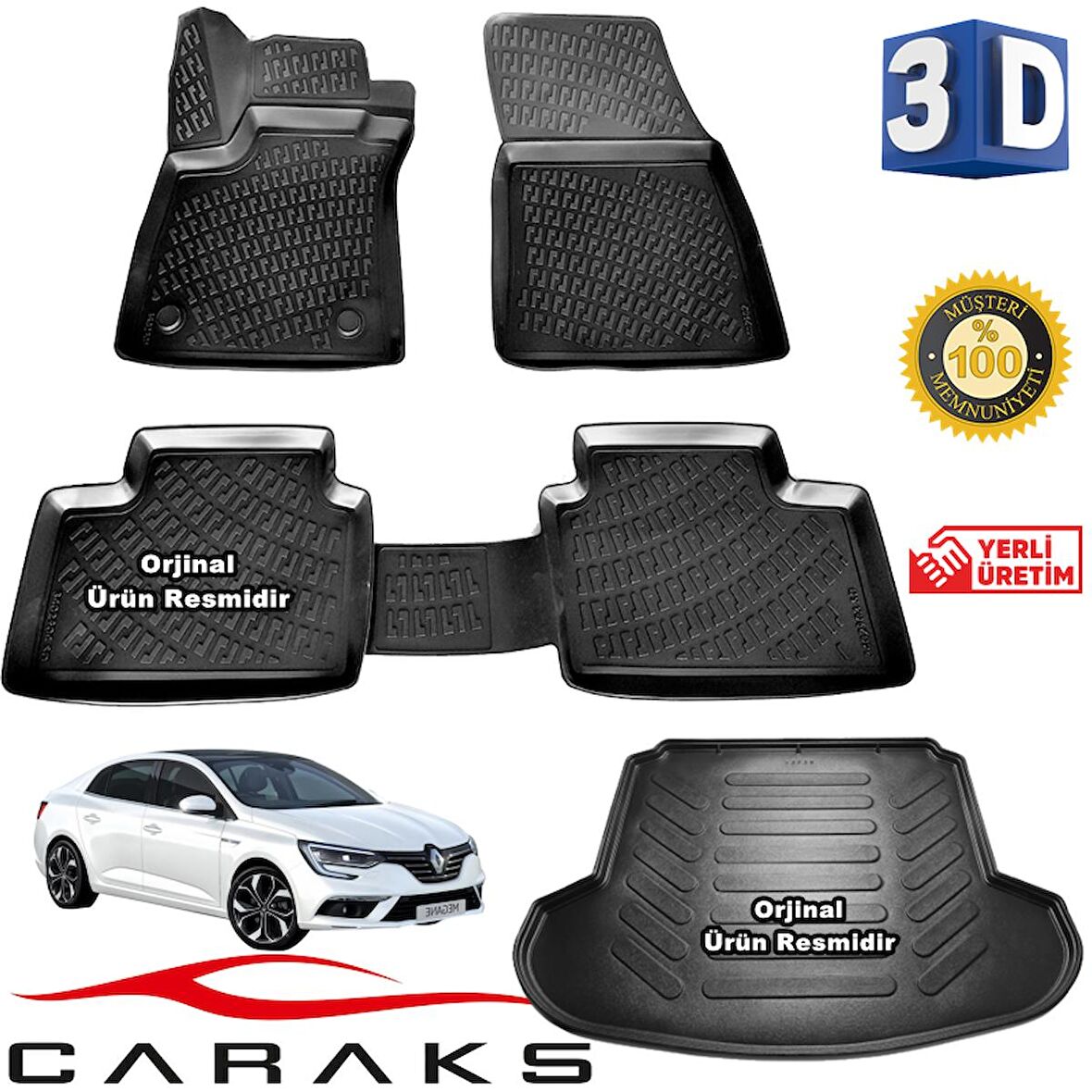 Megane 4 Sedan 3D Havuzlu Paspas+Bagaj Havuz ÇiftKulak 2016 Sonrası Caraks Marka