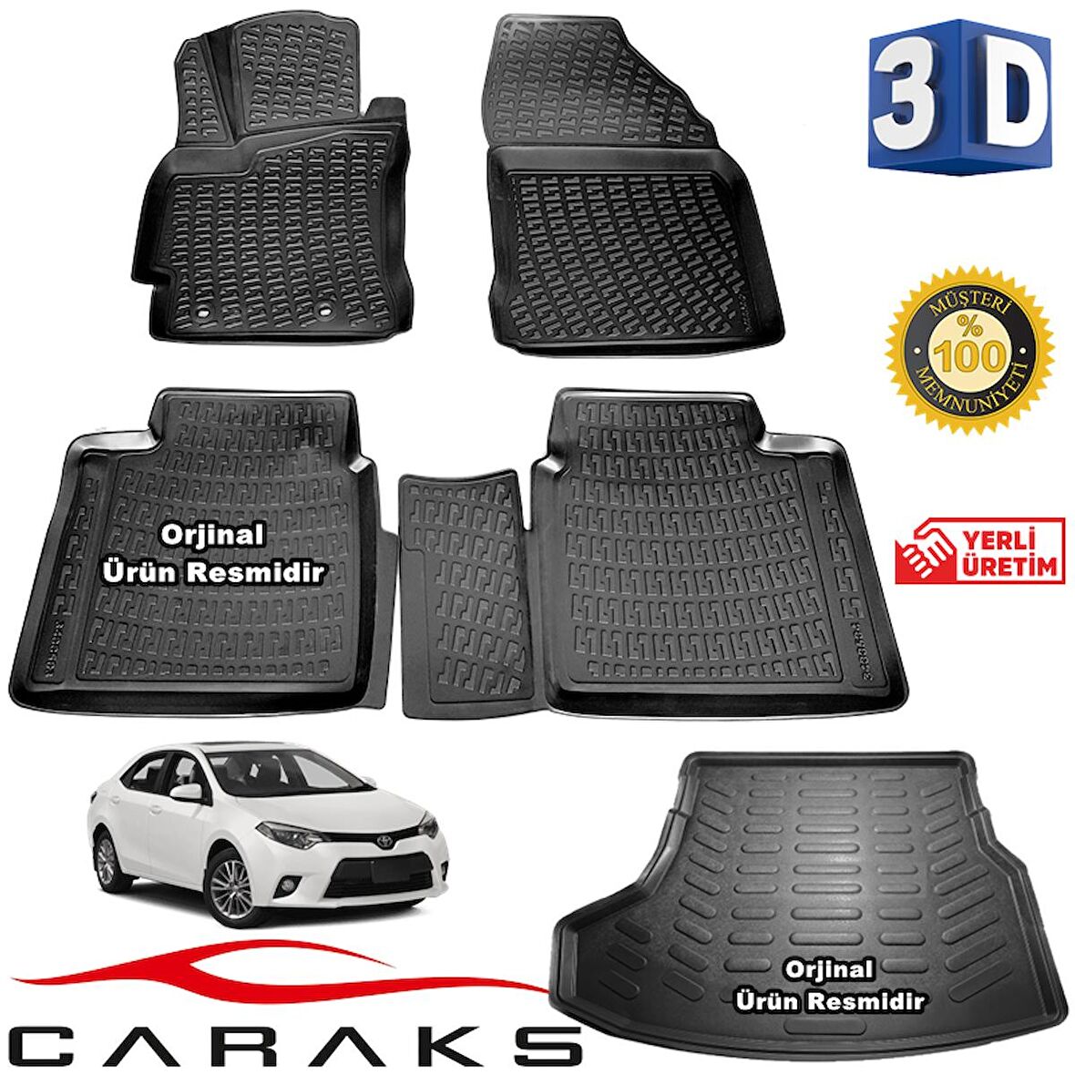 Toyota Corolla 3D Havuzlu Paspas+Bagaj Havuzu 2013-2018 Arası Caraks Marka