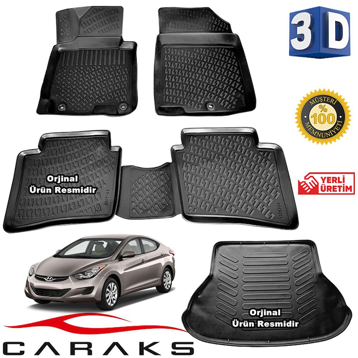 Hyundai ELANTRA 3D Paspas + 3D Bagaj Havuzu 2011 - 2015 Arası Siyah CARAKS - SET