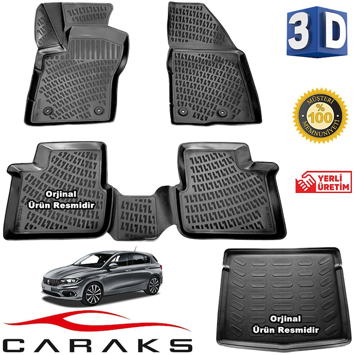 Fiat EGEA HB 3D Paspas + 3D Bagaj Havuzu 2015 Sonrası Siyah CARAKS - SET