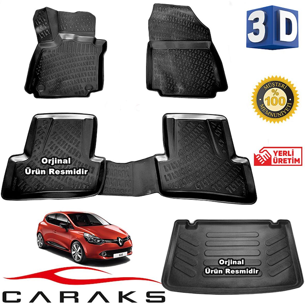 CLİO 4 HB 3D Paspas + 3D Bagaj Havuzu 2012 Sonrası Siyah CARAKS - SET