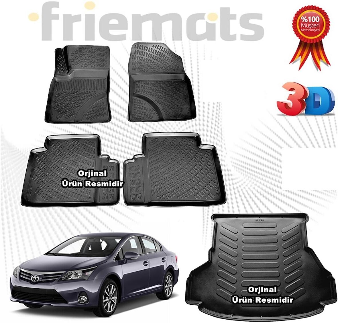 Toyota Avensis 3D Havuzlu Paspas + 3D Bagaj Havuzu Friemats 2009-2016 Arası