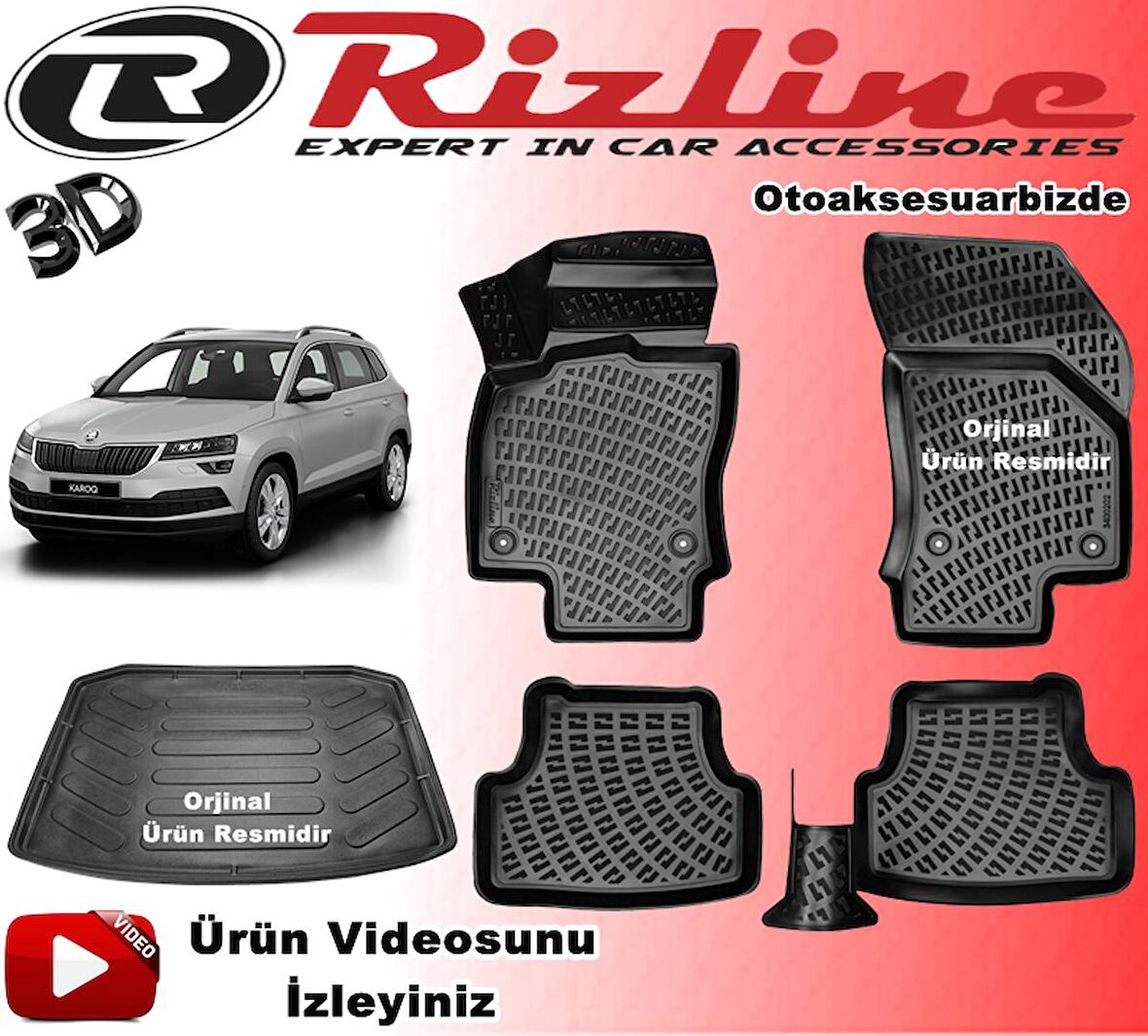 Skoda Karoq 3D Havuzlu Paspas+Bagaj Havuzu 2018 sonrası Rizline