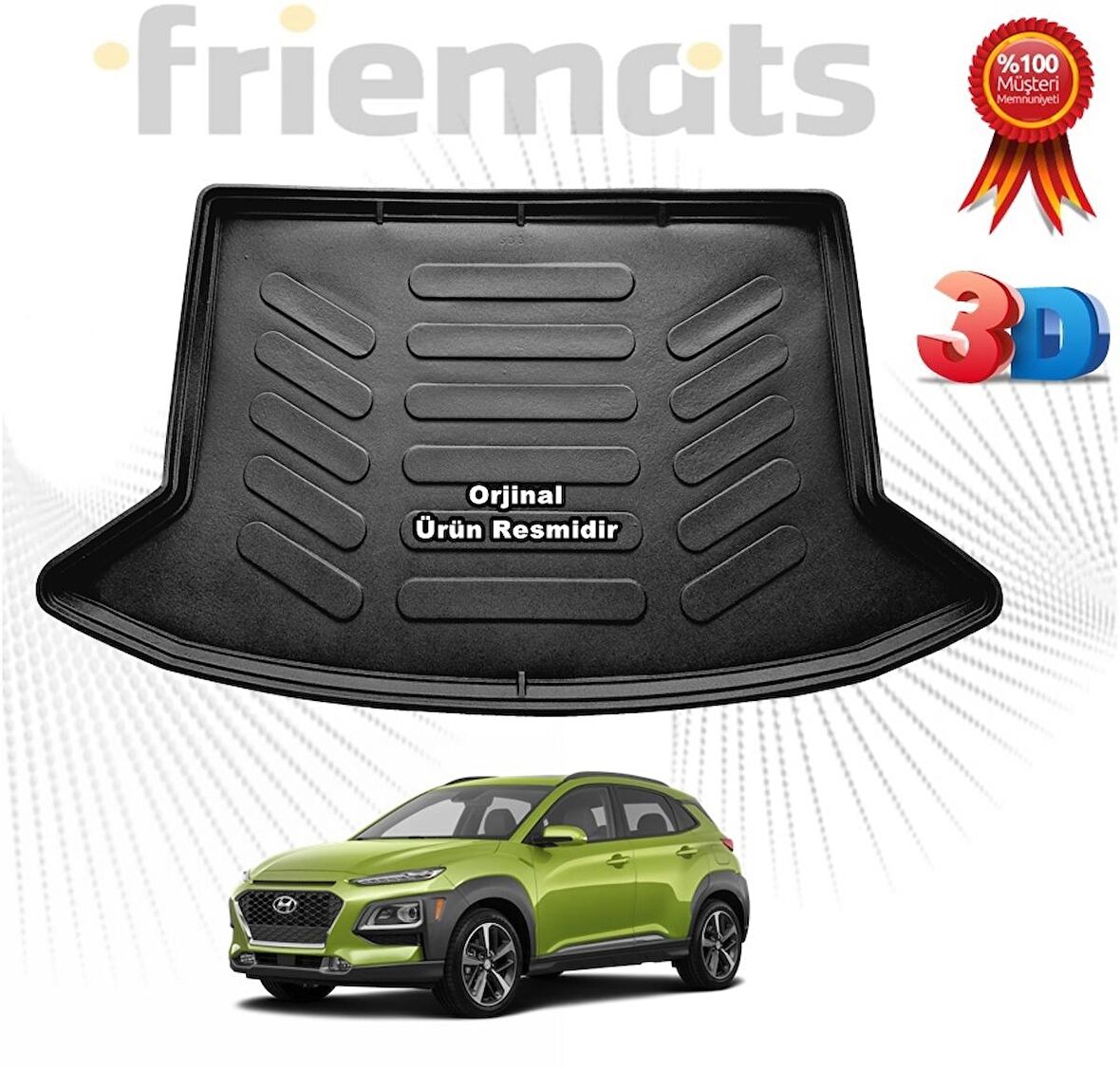 Hyundai Kona Çift Kulak 3D Bagaj Havuz Paspası 2015-2020 Arası Friemats