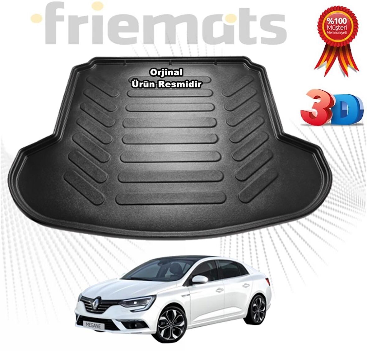 Renault Megane 4 Sedan Çift Kulak 3D Bagaj Havuz Paspası 2016 Sonrası Friemats