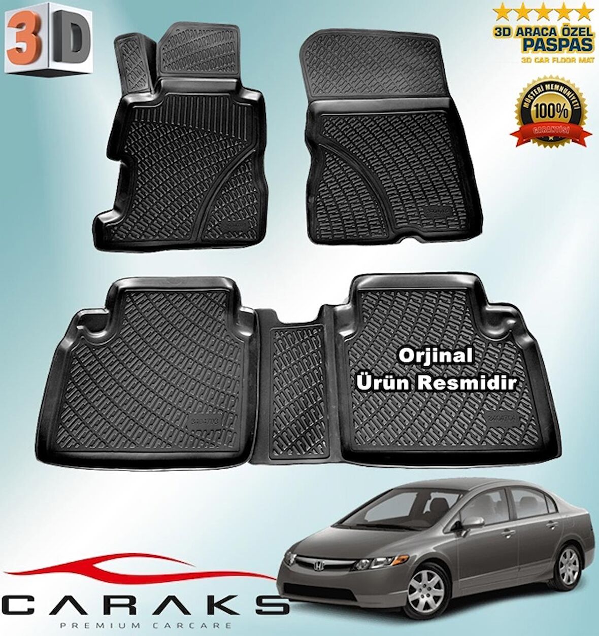 HONDA CİVİC 3D Paspas Havuzlu Sedan 2007 - 2012 Arası Siyah 4 Prç. CARAKS 