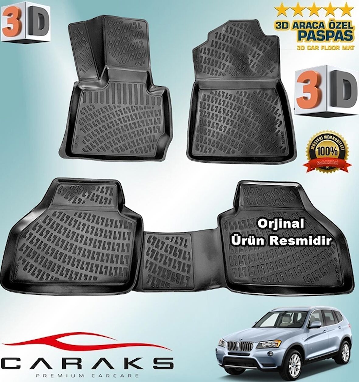 BMW X3 3D Paspas Havuzlu 2011 Sonrası Siyah 4 Prç. CARAKS 
