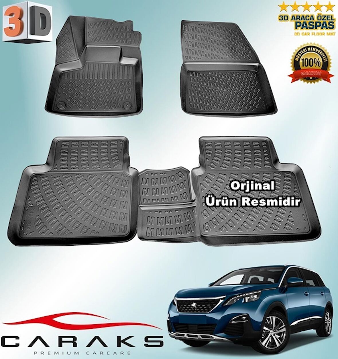 PEUGEOT 5008 3D Paspas Havuzlu 2016 Sonrası Siyah 4 Prç. CARAKS 