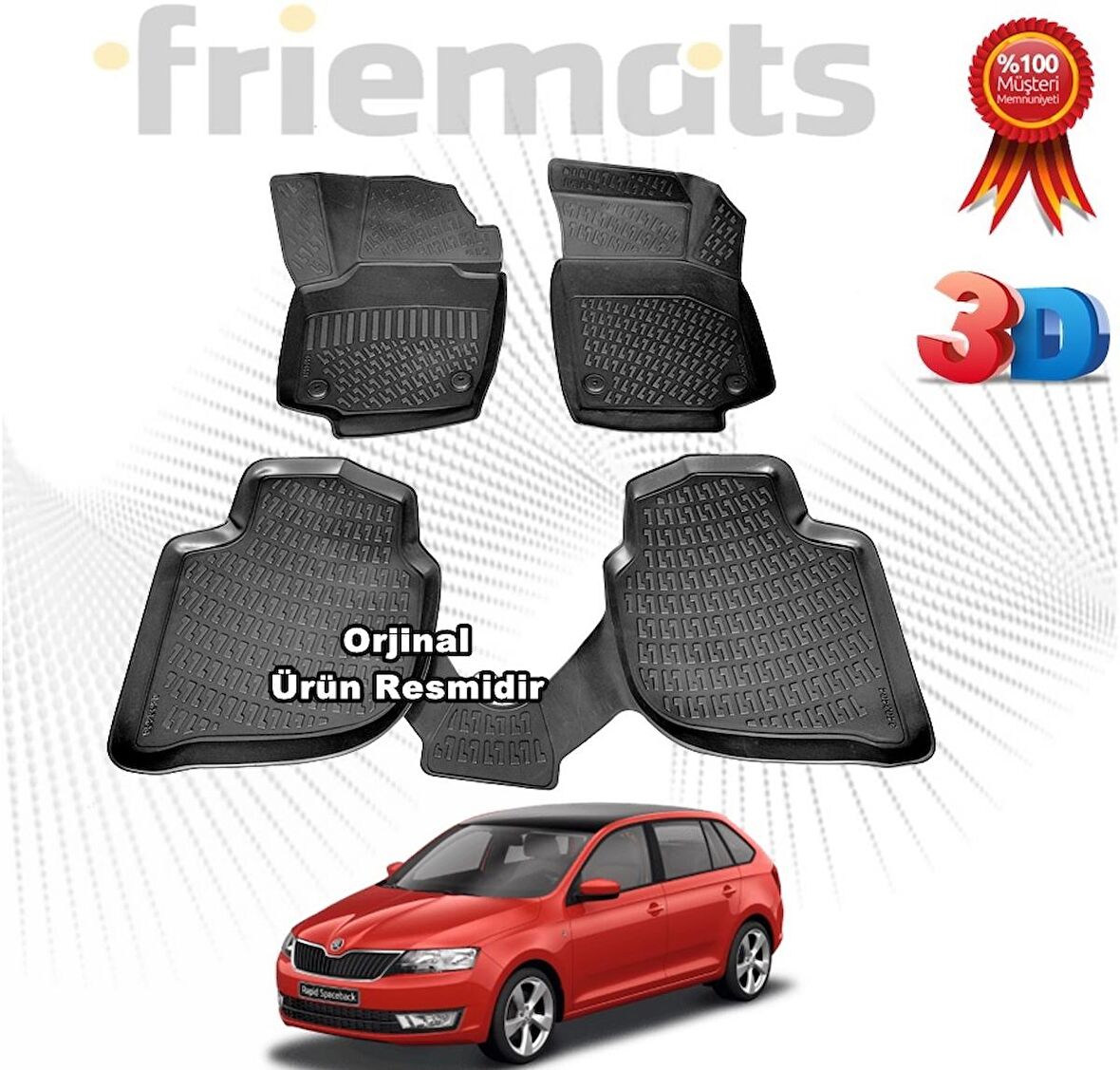 Skoda RAPİD STW 3D Havuzlu Paspas 2012 Sonrası Siyah 4 Parça SET - Friemats