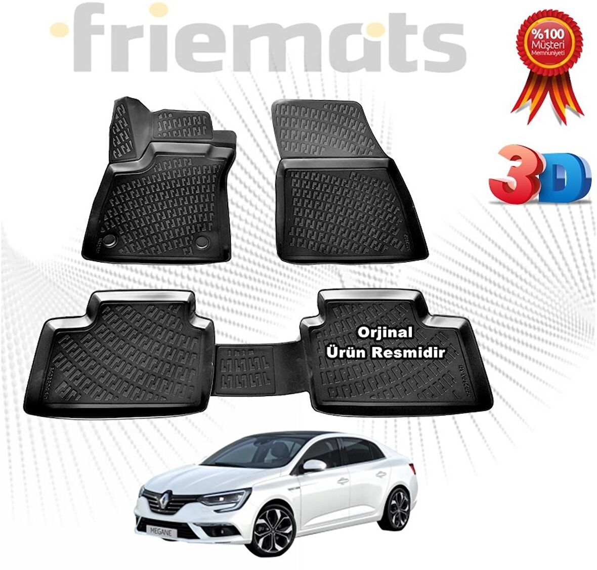 Renault MEGANE 4 SD 3D Havuzlu Paspas 2016 Sonrası Siyah 4 Parça SET - Friemats