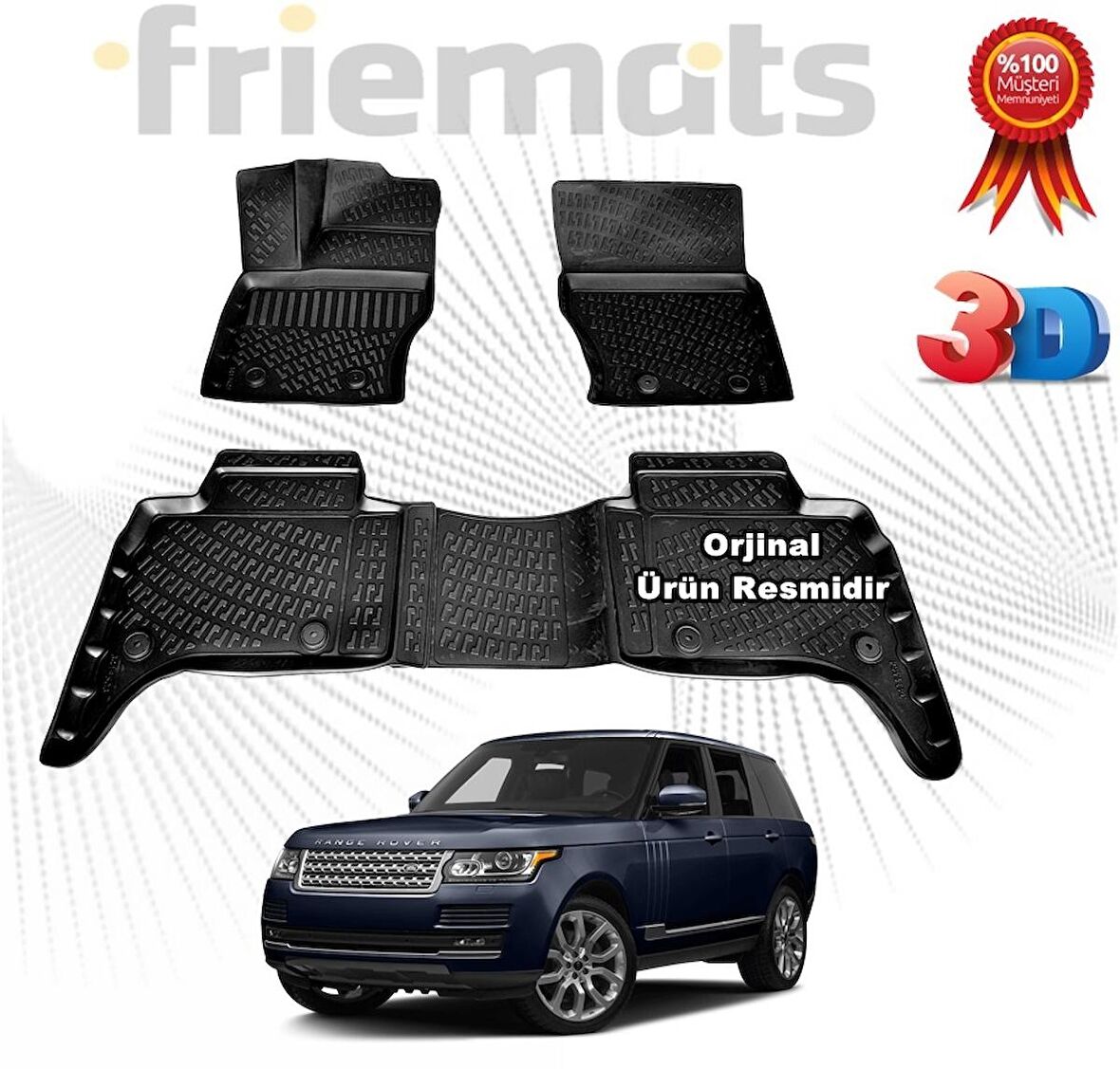 Range Rover VOGUE 3D Havuzlu Paspas 2013-2020 Arası Siyah 4 Parça Friemats 