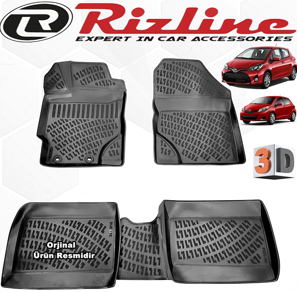 RİZLİNE Toyota YARİS 3D Paspas Havuzlu HB 2013 - 2020 Arası Siyah 4 Parça SET