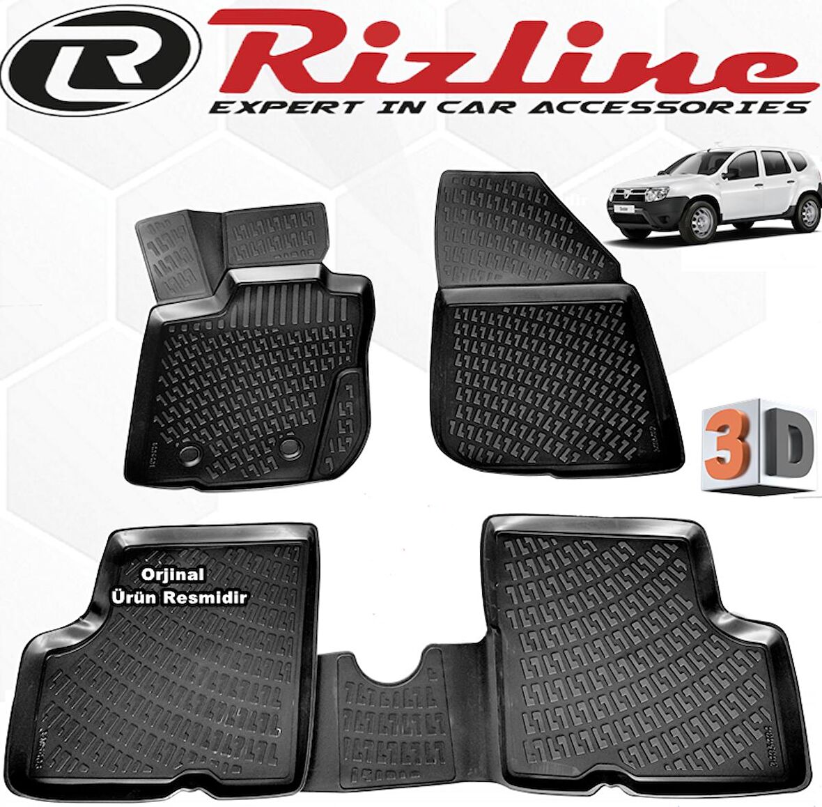 RİZLİNE Dacia DUSTER 4X2 3D Paspas Havuzlu 2010 - 2017 Arası Siyah 4 Parça SET