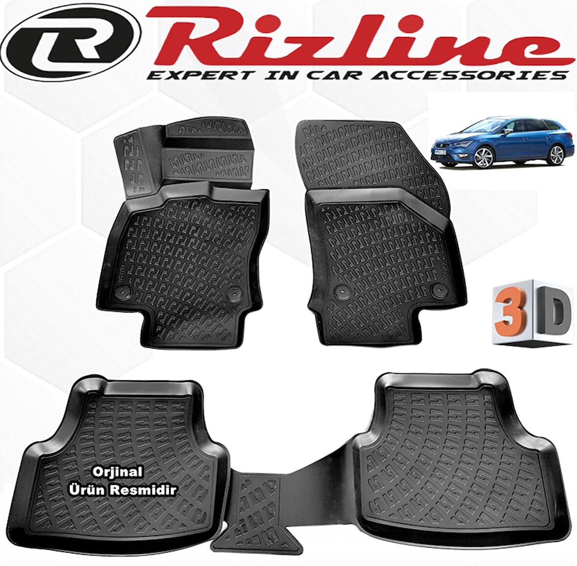 RİZLİNE Seat LEON 3D Paspas Havuzlu STW 2013 - 2020 Arası Siyah 4 Parça SET