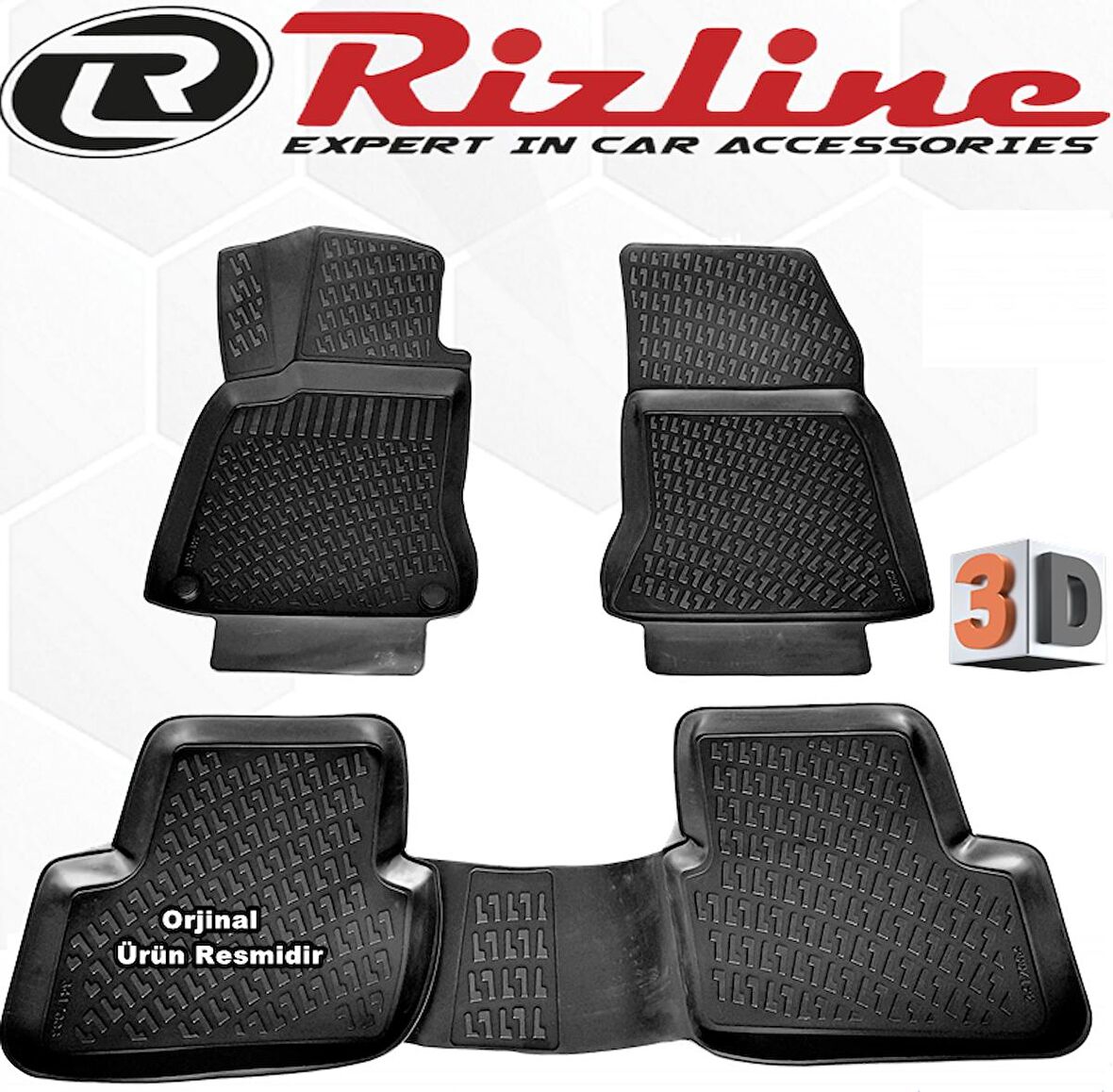 RİZLİNE Mercedes GLA 3D Paspas Havuzlu Siyah 2014-2020 Arası 4 Parça SET