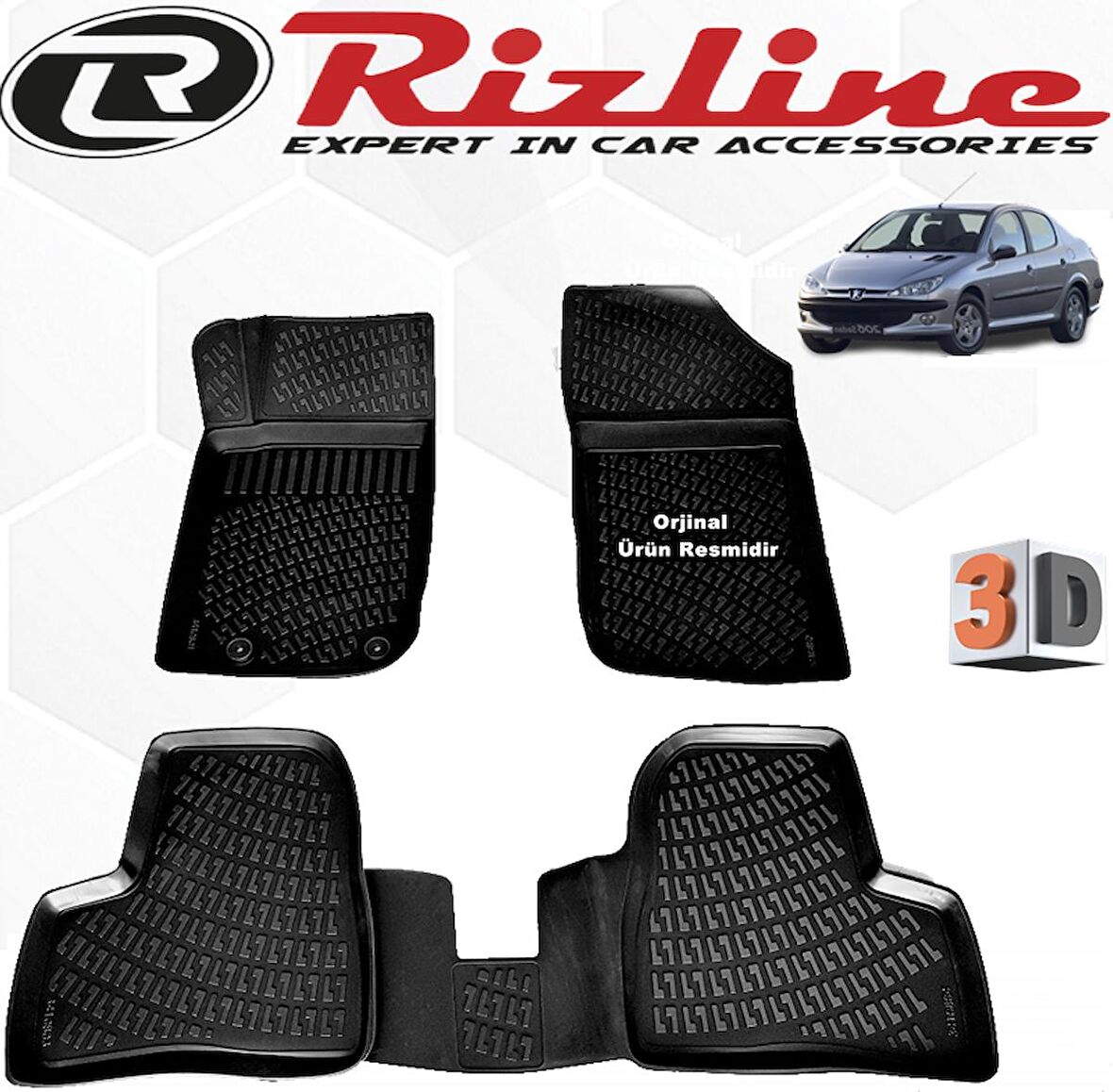 RİZLİNE Peugeot 206 3D Paspas Havuzlu Sedan 1998 - 2012 Arası Siyah 4 Parça SET