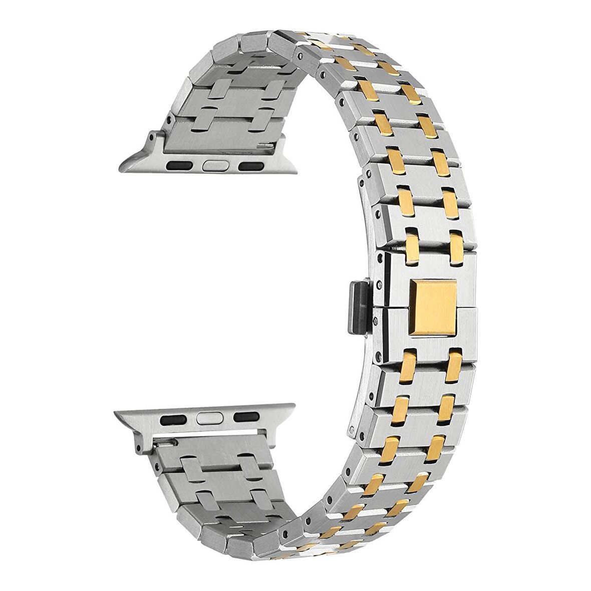 Apple Watch Uyumlu  42mm Lopard Şerit Tasarımlı Otomatik Klipsli Çelik Kordon KRD-83