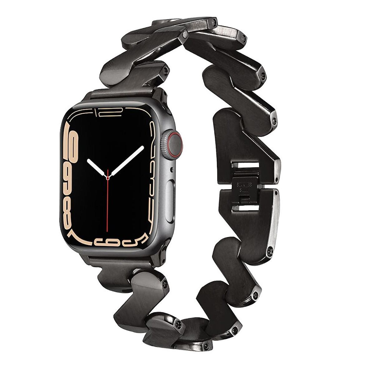 ​​​Apple Watch Uyumlu  40mm Kordon Kordon Metal Kıvrımlı Desenli Parlak Çelik Kayış Uyumlu KRD-80