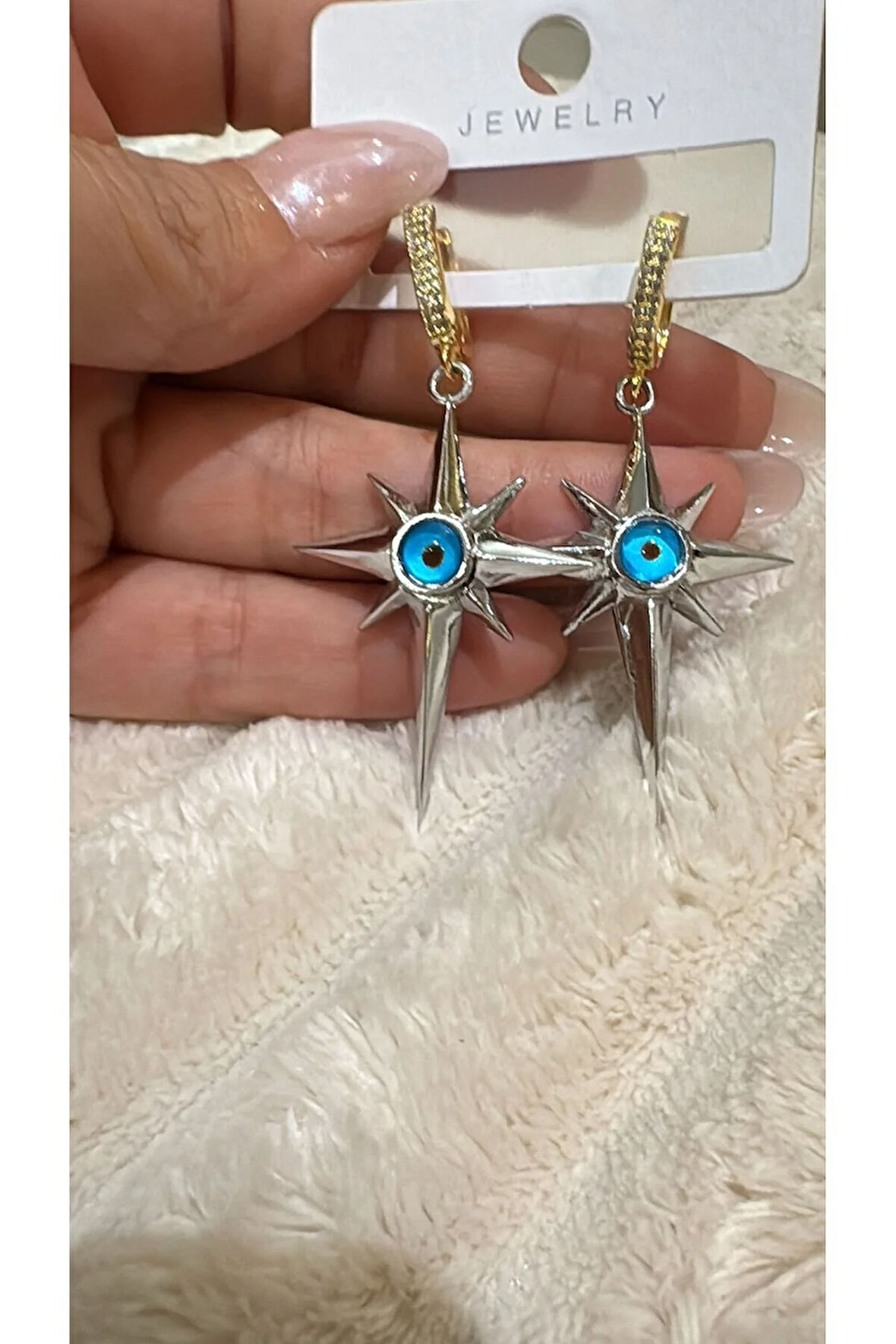 Kuzey Yıldızı Göz Boncuk Detaylı Silver Küpe