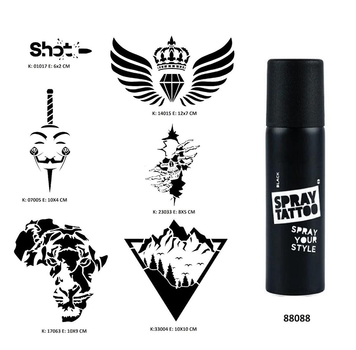 Kanat ve Vahşi Spray Tattoo Geçici Dövme Seti Dark Siyah Sprey 